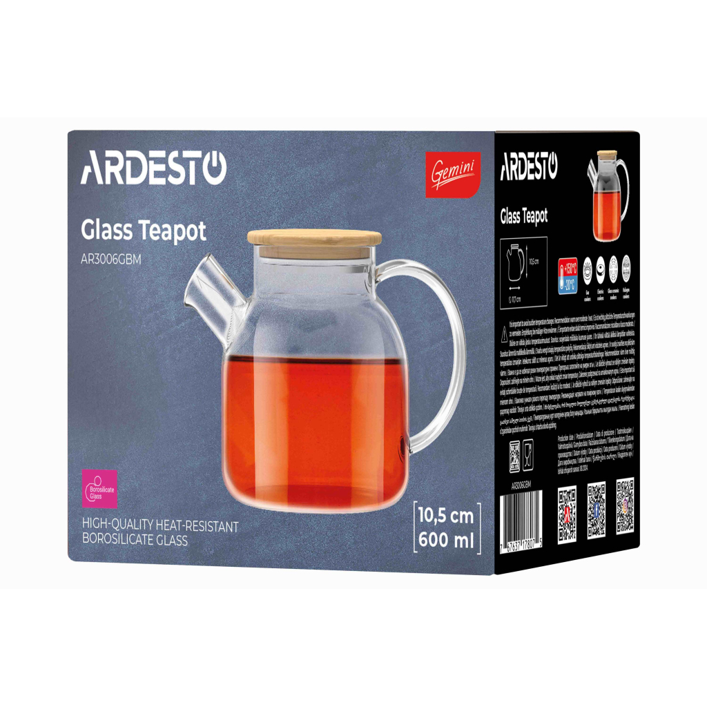 Заварник Ardesto Gemini боросилікатне скло бамбук прозорий 600мл (AR3006GBM) - фото 3 Заварник Ardesto Gemini боросилікатне скло бамбук прозорий 600мл (AR3006GBM) - фото 3