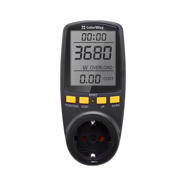Ватметр ColorWay цифровий 16A/3680W, black (CW-VM16-02D) - фото 1