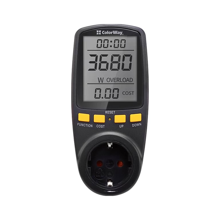 Ватметр ColorWay цифровий 16A/3680W, black (CW-VM16-02D) - фото 1