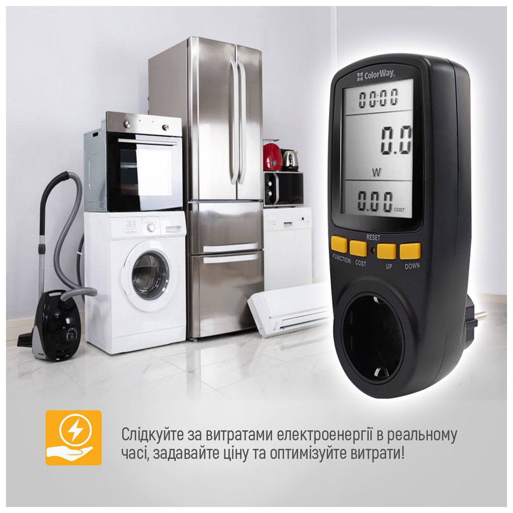 Ватметр ColorWay цифровий 16A/3680W, black (CW-VM16-02D) - фото 11 Ватметр ColorWay цифровий 16A/3680W, black (CW-VM16-02D) - фото 11