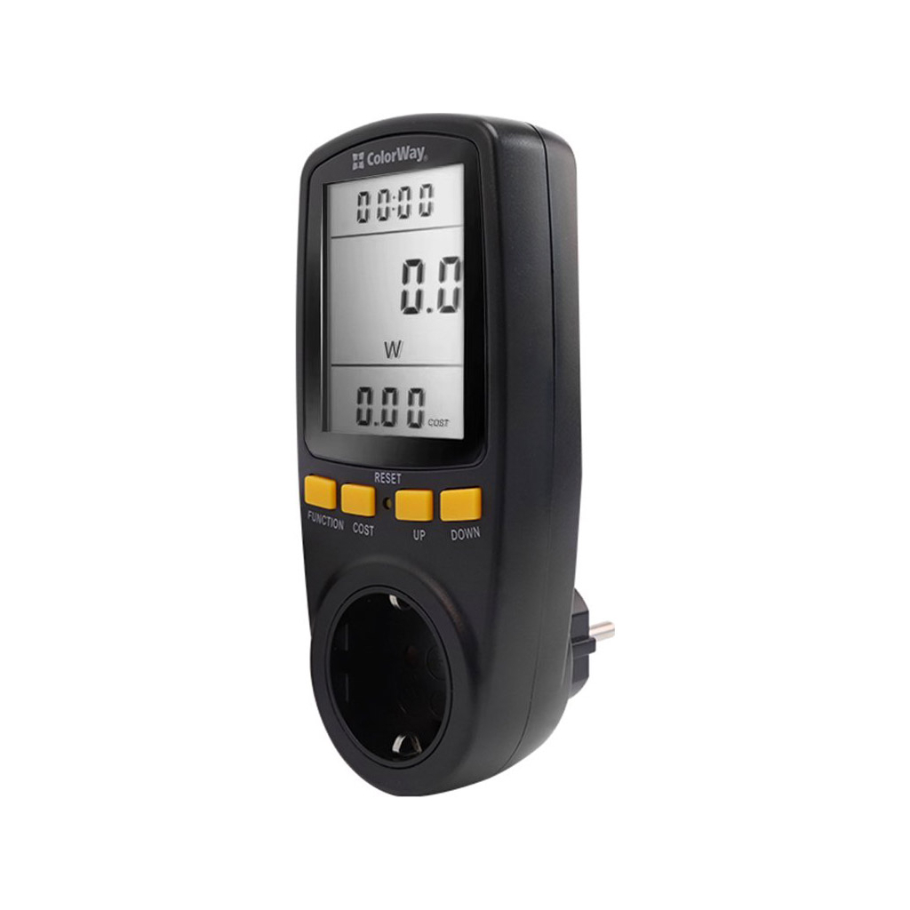 Ватметр ColorWay цифровий 16A/3680W, black (CW-VM16-02D) - фото 2 Ватметр ColorWay цифровий 16A/3680W, black (CW-VM16-02D) - фото 2