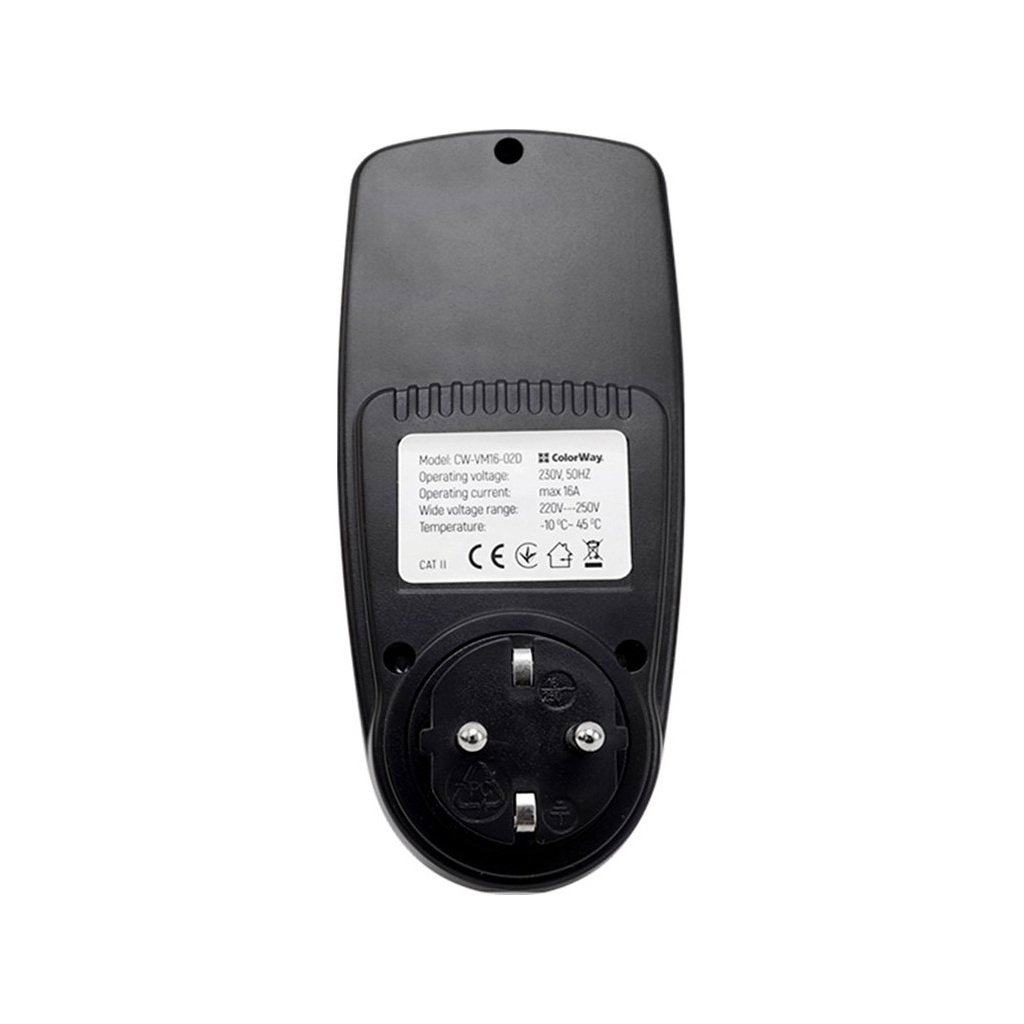 Ватметр ColorWay цифровий 16A/3680W, black (CW-VM16-02D) - фото 6 Ватметр ColorWay цифровий 16A/3680W, black (CW-VM16-02D) - фото 6