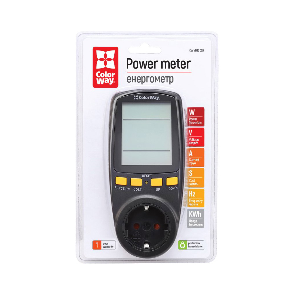Ватметр ColorWay цифровий 16A/3680W, black (CW-VM16-02D) - фото 7 Ватметр ColorWay цифровий 16A/3680W, black (CW-VM16-02D) - фото 7
