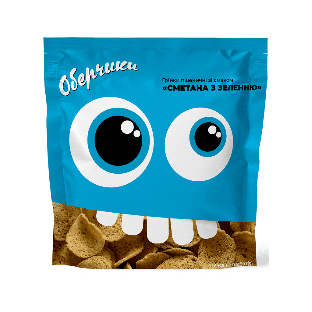 Сухарики Обертоси пшеничні зі смаком Сметана з зеленню 50 г (4820173480630) - фото 1 Сухарики Обертоси пшеничні зі смаком Сметана з зеленню 50 г (4820173480630) - фото 1