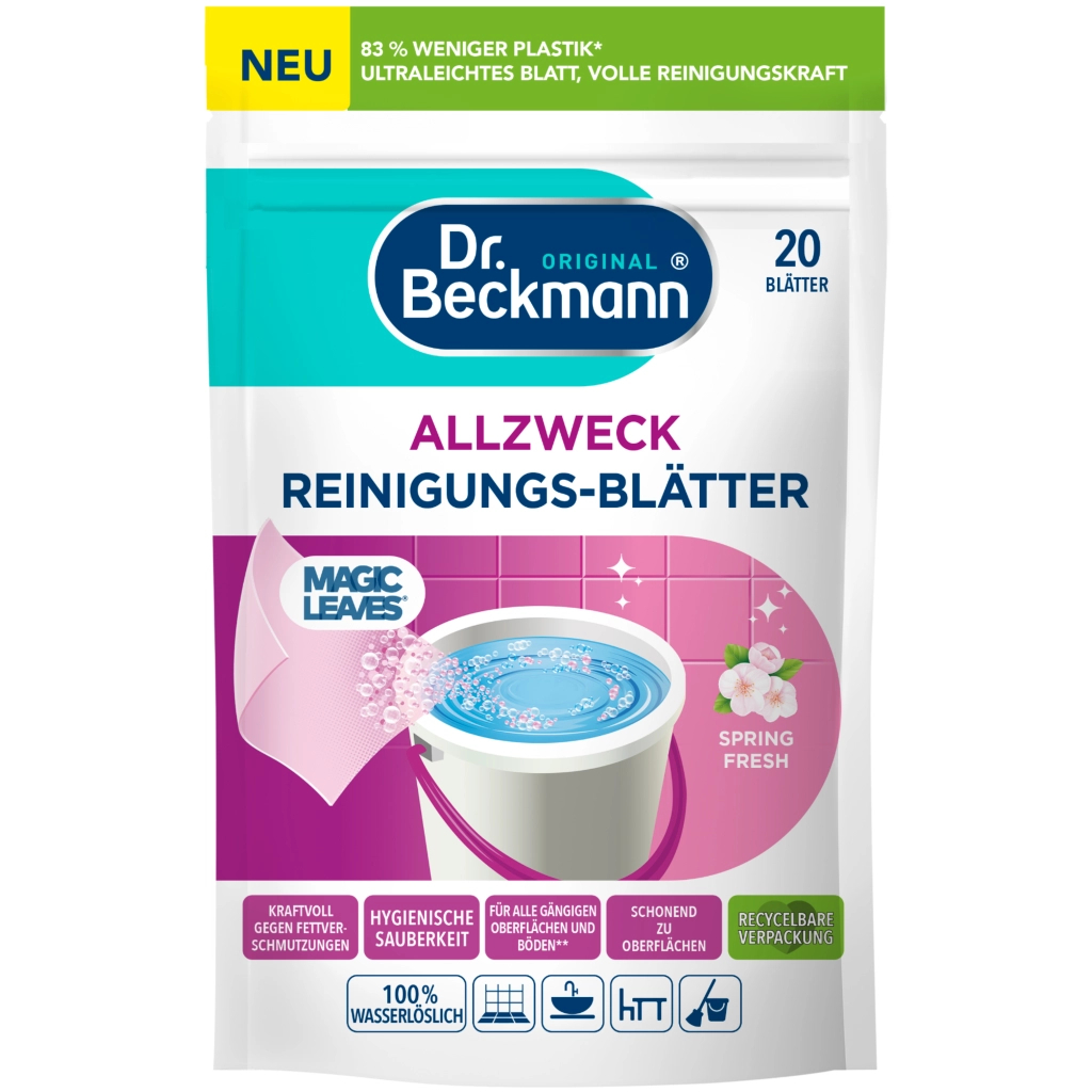 Засіб для миття підлоги Dr. Beckmann Magic Leaves Розчинні серветки для прибирання Весняна свіжість 20 шт. (4008455097312) - фото 1