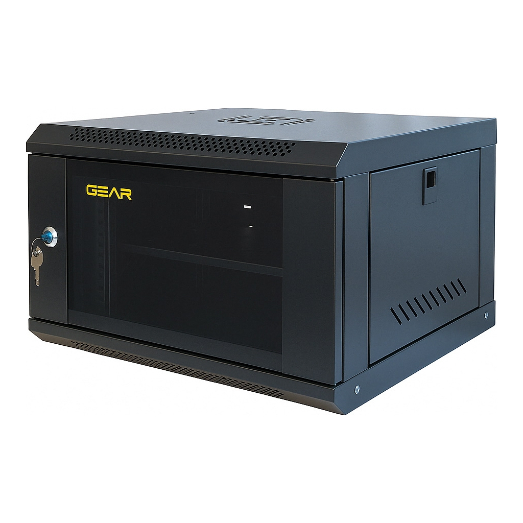 Шафа настінна GEAR 6U 19" 600x450x350 мм, + полка 19", black (GWMSN-6U-600-450) - фото 1 Шафа настінна GEAR 6U 19" 600x450x350 мм, + полка 19", black (GWMSN-6U-600-450) - фото 1