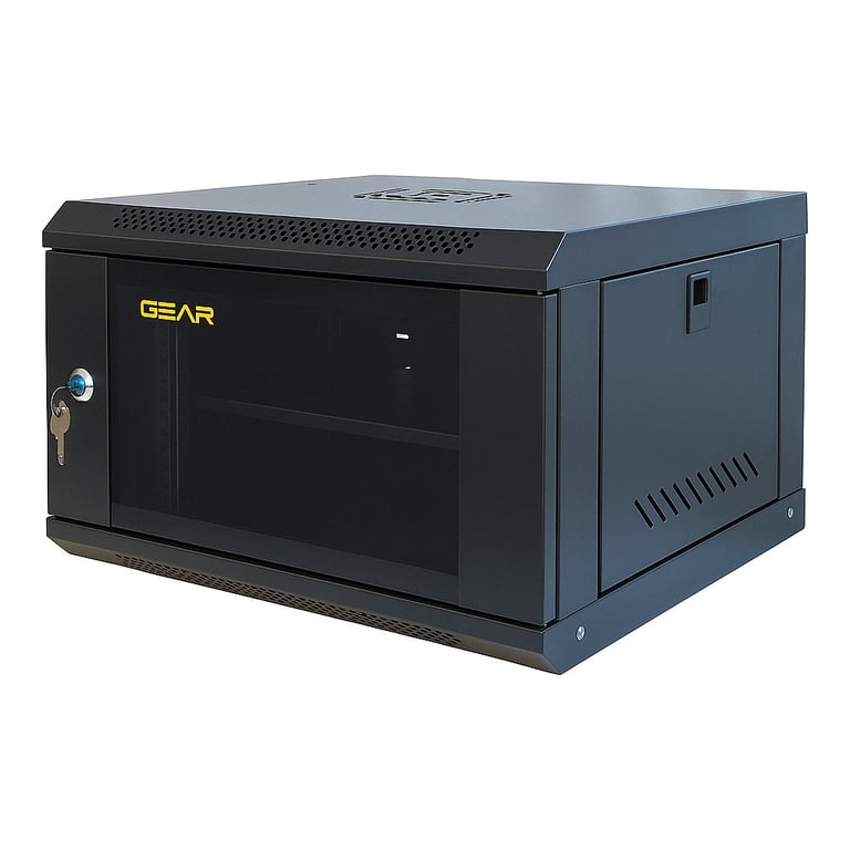 Шафа настінна GEAR 6U 19" 600x450x350 мм, + полка 19", black (GWMSN-6U-600-450) - фото 1