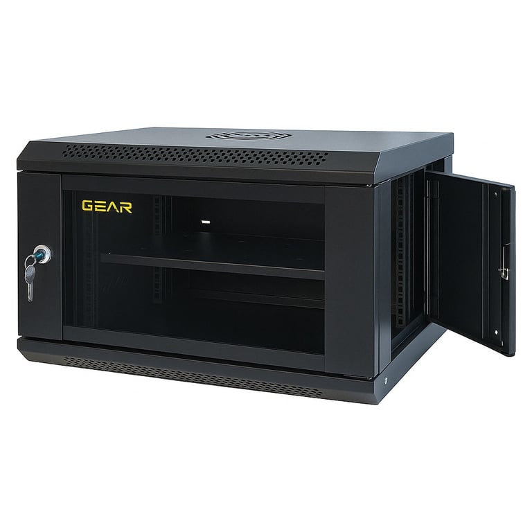 Шафа настінна GEAR 6U 19" 600x450x350 мм, + полка 19", black (GWMSN-6U-600-450) - фото 2