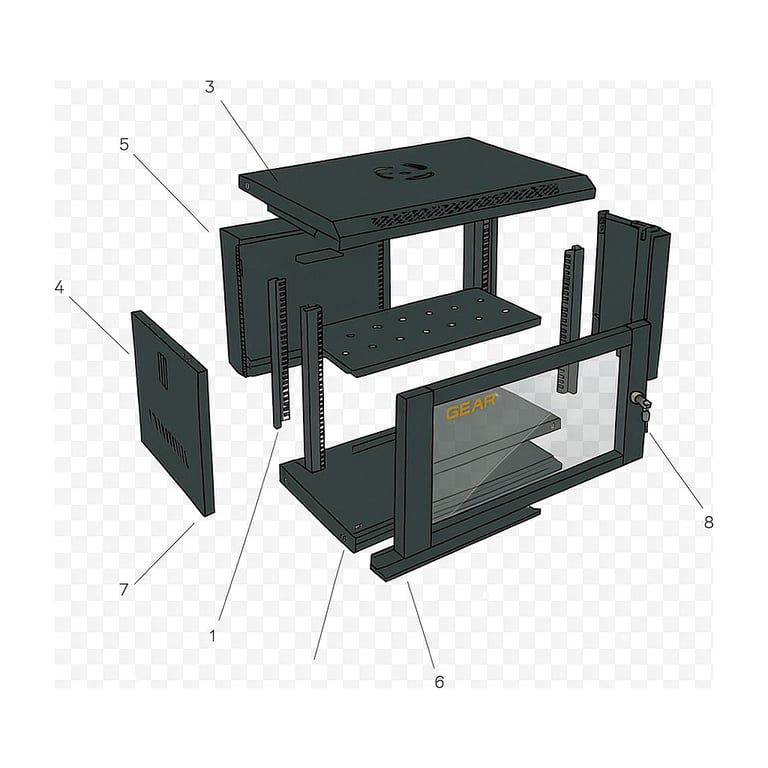 Шафа настінна GEAR 9U 19" 600x450x500 мм, + полка 19", black (GWMSN-9U-600-450) - фото 3