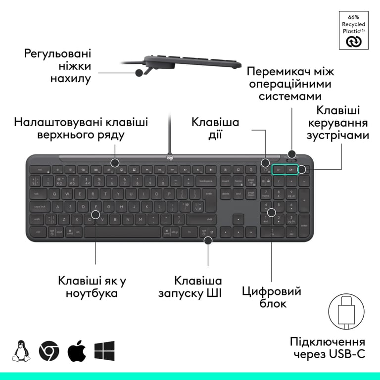 Клавіатура Logitech Signature Slim K620 for Business USB-C UA Graphite (920-013333) - фото 6