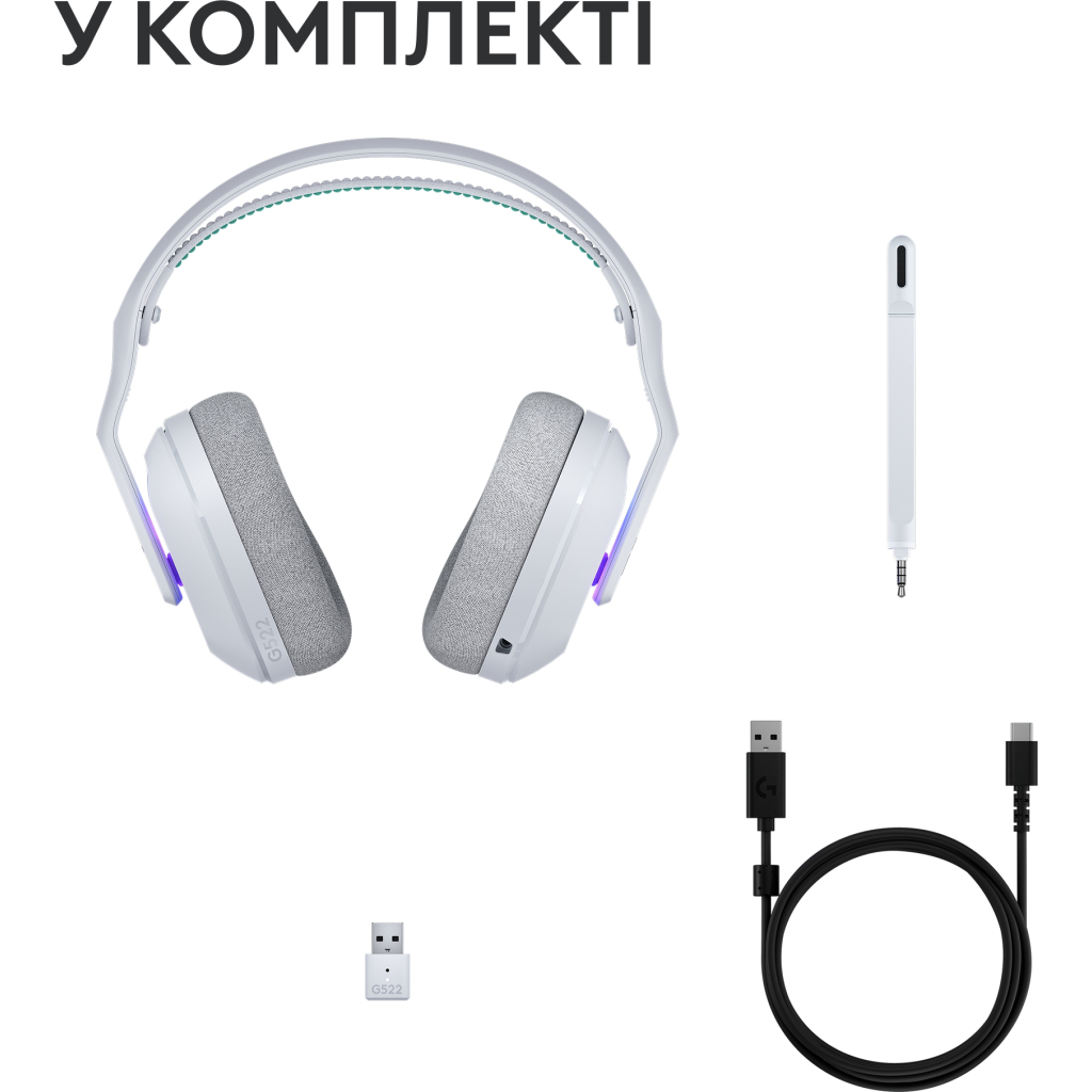 Навушники Logitech G522 Lightspeed Wireless Gaming Headset White (981-001550) - фото 3 Навушники Logitech G522 Lightspeed Wireless Gaming Headset White (981-001550) - фото 3