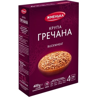 Крупа Жменька Гречана несмажена в пакетиках для варки 4х100 г (4820038700347) - фото 1
