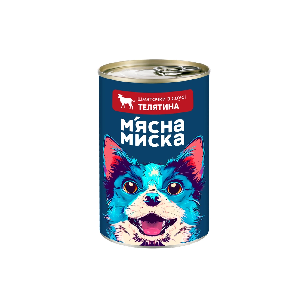 Консерви для собак М%27ясна Миска шматочки в соусі з телятиною 415 г (4820255192154)