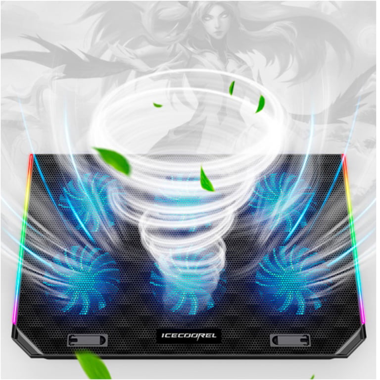 Підставка до ноутбука IceCoorel 10-15.6", 6*80mm 1800 RPM, 2*USB, 366x256x23mm, RGB (A17) - фото 4