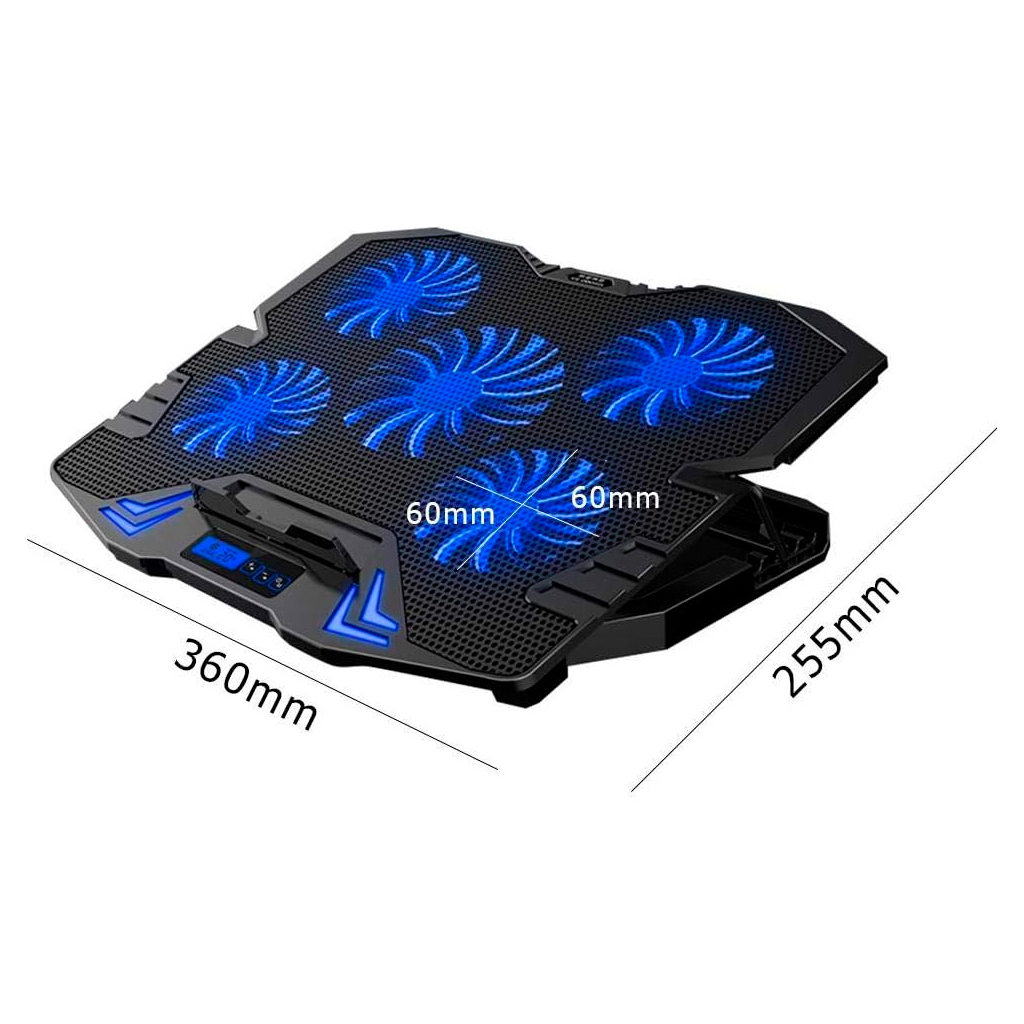Підставка до ноутбука IceCoorel 10-15", 1*125mm 1400 RPM + 4*70mm 2500 RPM, 2*USB, 365x297x30mm, Blue (K5Bl) - фото 4 Підставка до ноутбука IceCoorel 10-15", 1*125mm 1400 RPM + 4*70mm 2500 RPM, 2*USB, 365x297x30mm, Blue (K5Bl) - фото 4