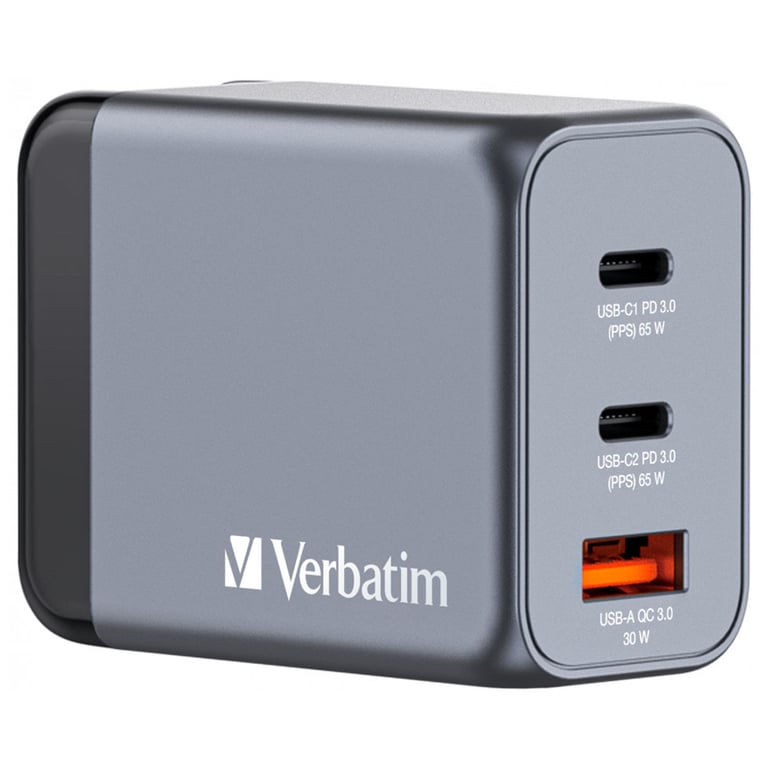 Зарядний пристрій Verbatim GaN 65 W 3 ports (2xUSB-C-65 W /USB-A -3.0) (32201) - фото 1