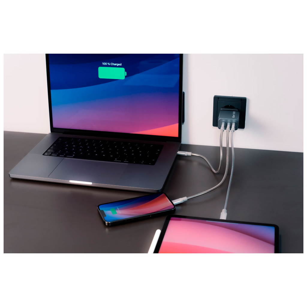 Зарядний пристрій Verbatim GaN 65 W 3 ports (2xUSB-C-65 W /USB-A -3.0) (32201) - фото 6 Зарядний пристрій Verbatim GaN 65 W 3 ports (2xUSB-C-65 W /USB-A -3.0) (32201) - фото 6