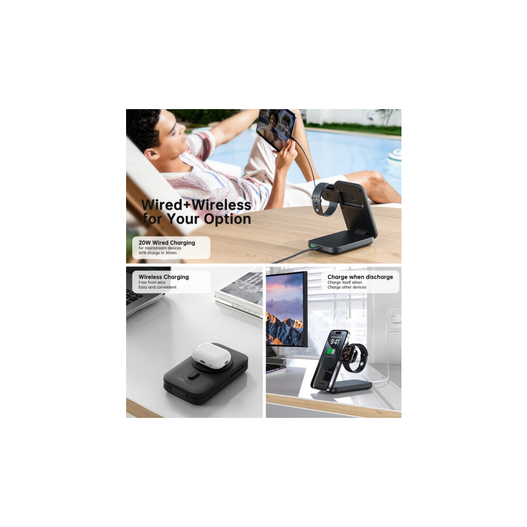 Батарея універсальна Choetech Magnetic Wireless 10000mAh 20W, PD, Qi-2 15W, USB-C, Lightning, Apple Watch charger (B750-CCBK) - фото 5 Батарея універсальна Choetech Magnetic Wireless 10000mAh 20W, PD, Qi-2 15W, USB-C, Lightning, Apple Watch charger (B750-CCBK) - фото 5