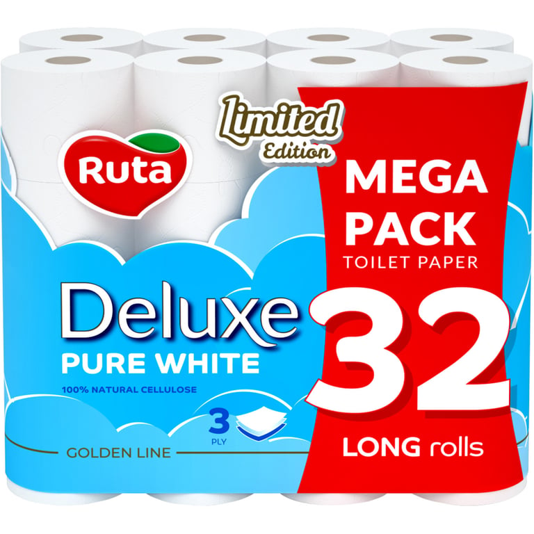 Туалетний папір Ruta Pure White Deluxe 3 шари 160 відривів 32 рулони (4820202896135) - фото 1