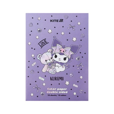 Кольоровий папір Kite А4 двосторонній Kuromi (15 аркушів/15 кольорів) (HK24-250-2)