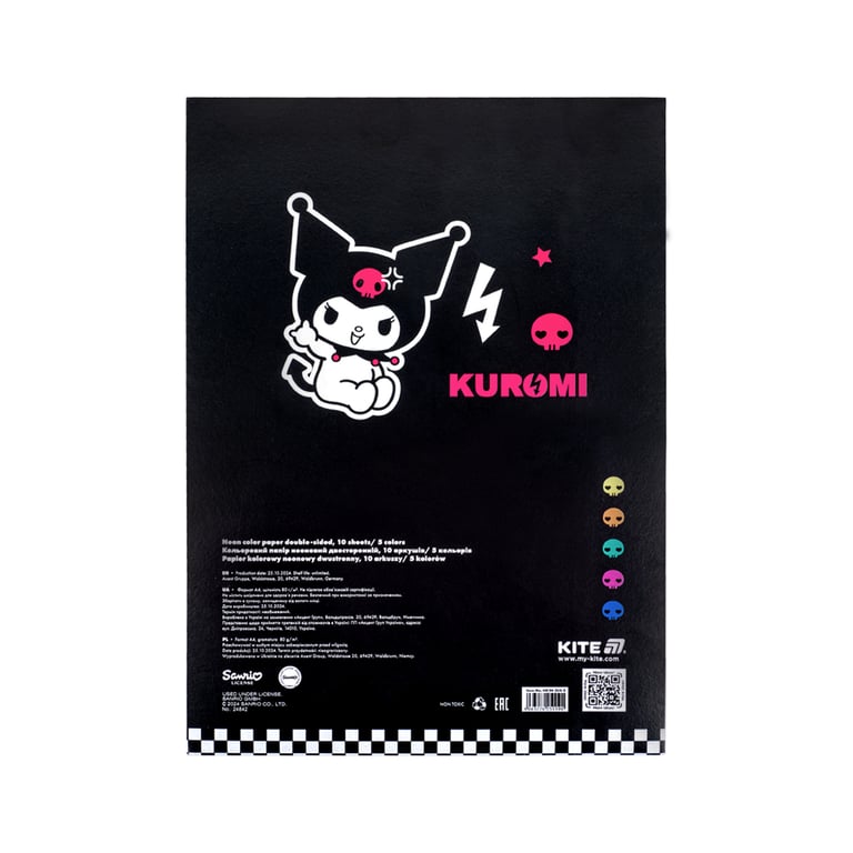 Кольоровий папір Kite А4 неоновий Kuromi (10 аркушів/ 5 кольорів) (HK24-252-2) - фото 4