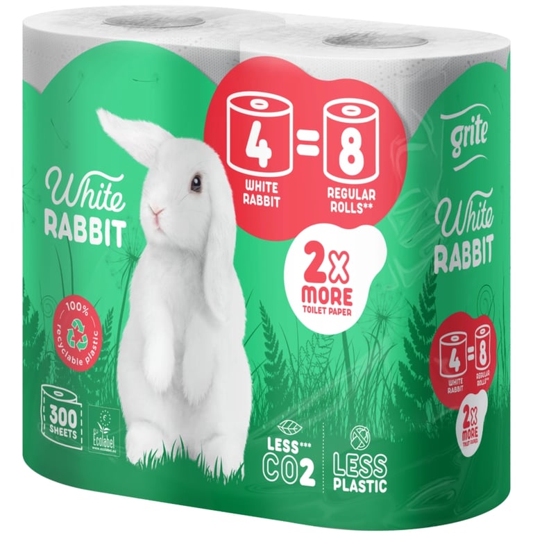 Туалетний папір Grite White Rabbit 3 шари 300 відривів 4 рулони (4770023351934)