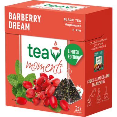 Чай Tea Moments Barberry Dream чорний з барбарисом та м'ятою 20х1.8 г пірамідки (tm.03644) - фото 1