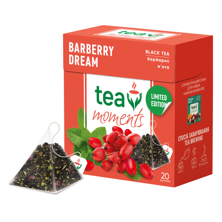 Чай Tea Moments Barberry Dream чорний з барбарисом та м'ятою 20х1.8 г пірамідки (tm.03644) - фото 2