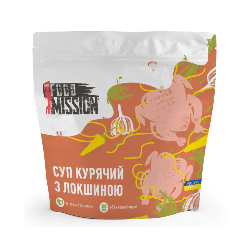 Їжа швидкого приготування Food Mission Суп курячий з локшиною 30 г (fm.30375) - фото 1 Їжа швидкого приготування Food Mission Суп курячий з локшиною 30 г (fm.30375) - фото 1