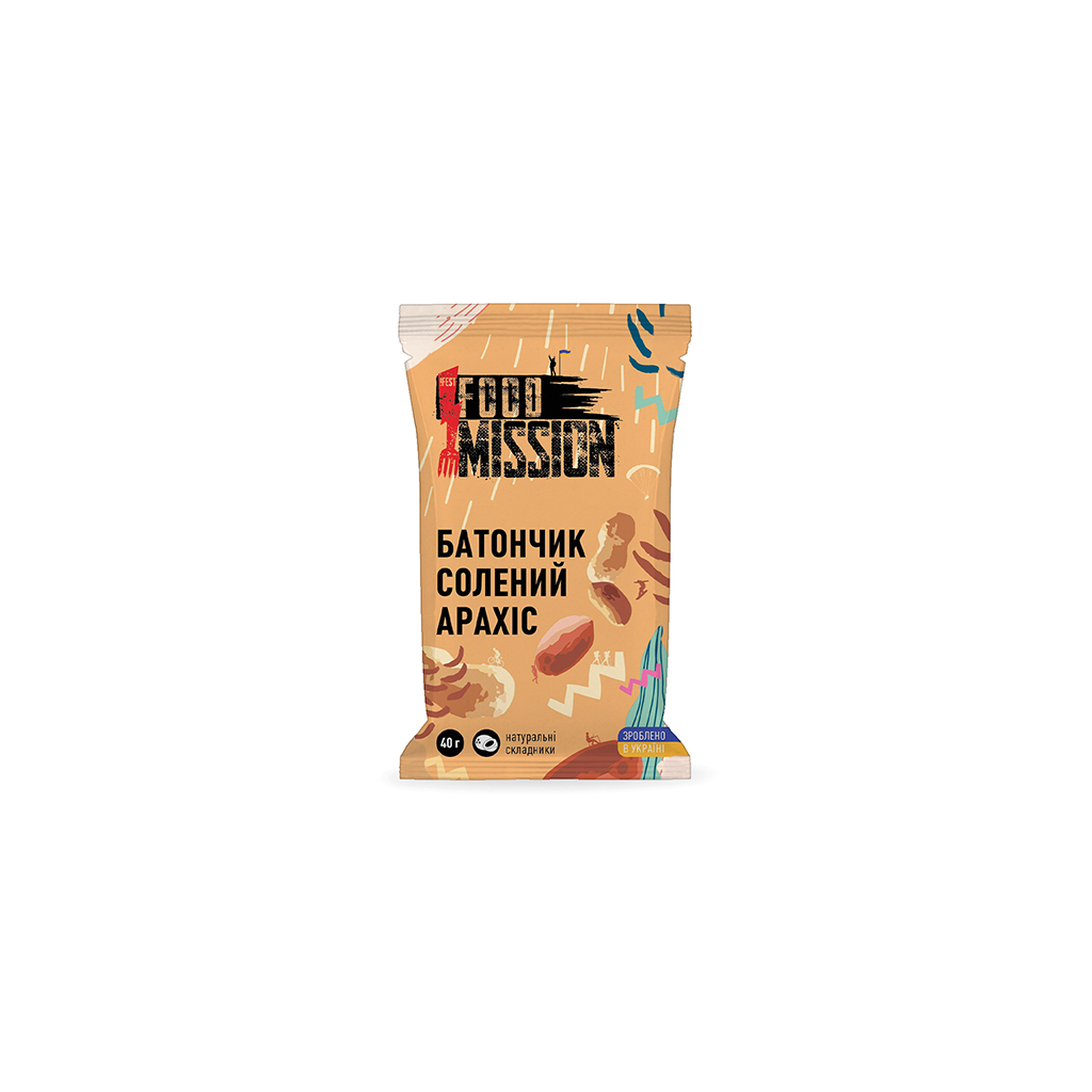 Батончик Food Mission Солоний арахіс 40 г (fm.30641) - фото 1 Батончик Food Mission Солоний арахіс 40 г (fm.30641) - фото 1