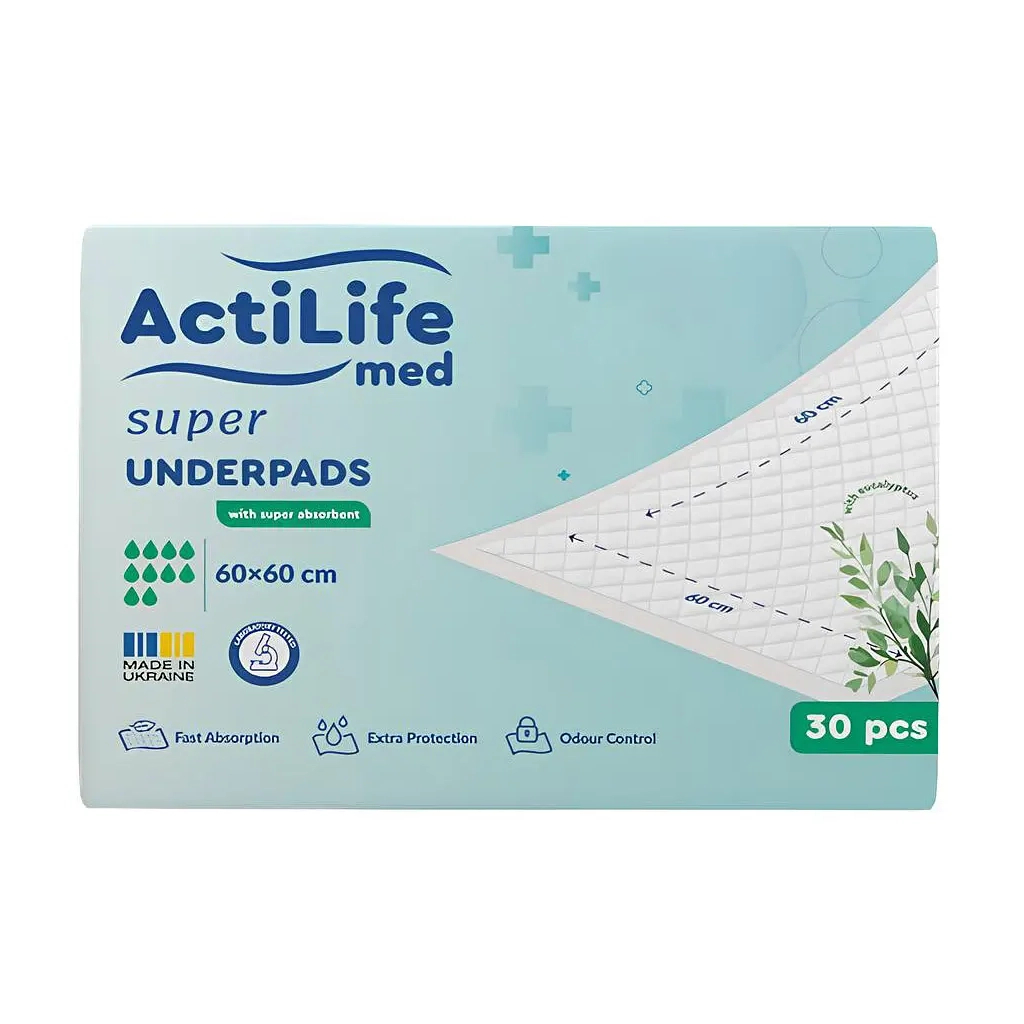 Пелюшки для малюків ActiLife Med Super 60 х 60, 30 шт (4820174981501) - фото 1 Пелюшки для малюків ActiLife Med Super 60 х 60, 30 шт (4820174981501) - фото 1
