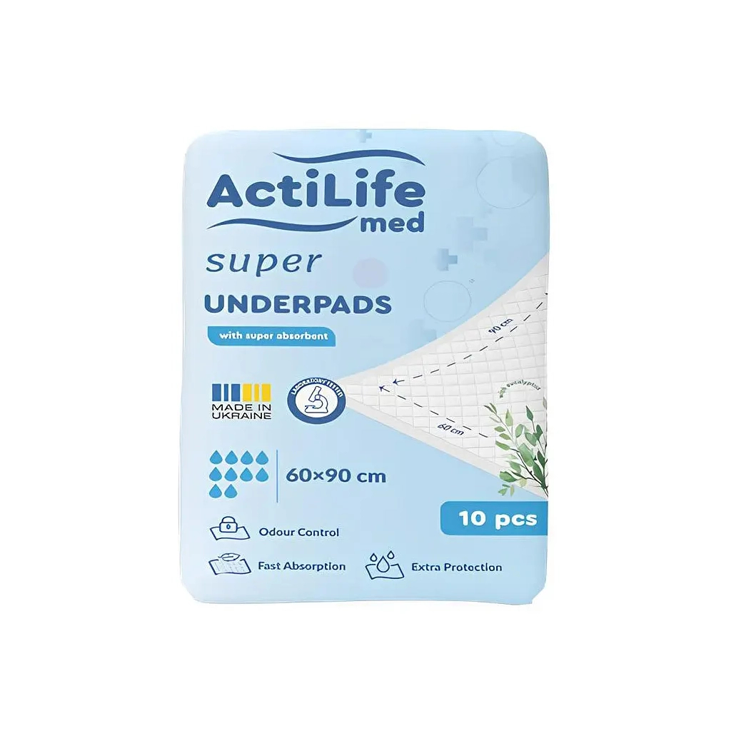 Пелюшки для малюків ActiLife Med Super 60 х 90, 10 шт (4820174981433) Пелюшки для малюків ActiLife Med Super 60 х 90, 10 шт (4820174981433)