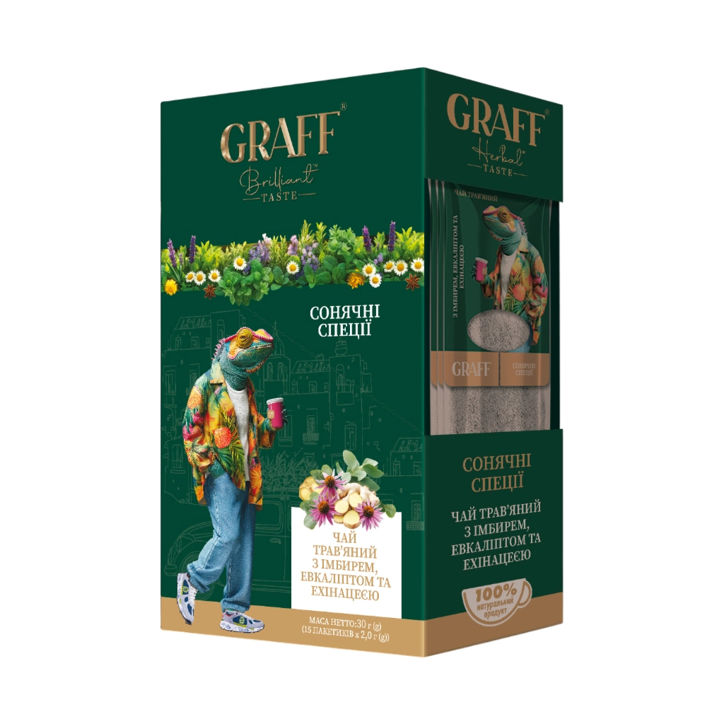 Чай Graff Сонячні прянощі Sunny spices 15х2 г (4820279612201) Чай Graff Сонячні прянощі Sunny spices 15х2 г (4820279612201)