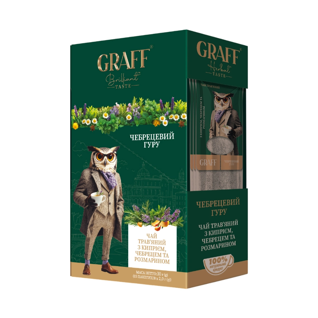 Чай Graff Чебрецевий Гуру Thyme Guru 15х2 г (4820279612188) Чай Graff Чебрецевий Гуру Thyme Guru 15х2 г (4820279612188)
