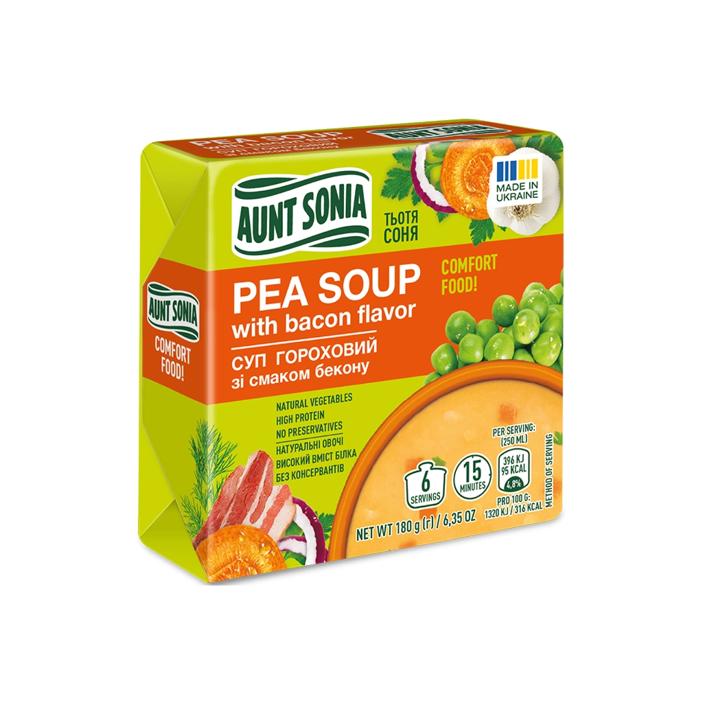 Їжа швидкого приготування Тьотя Соня Суп гороховий з беконом брикет 180 г (4820015101198) - фото 1