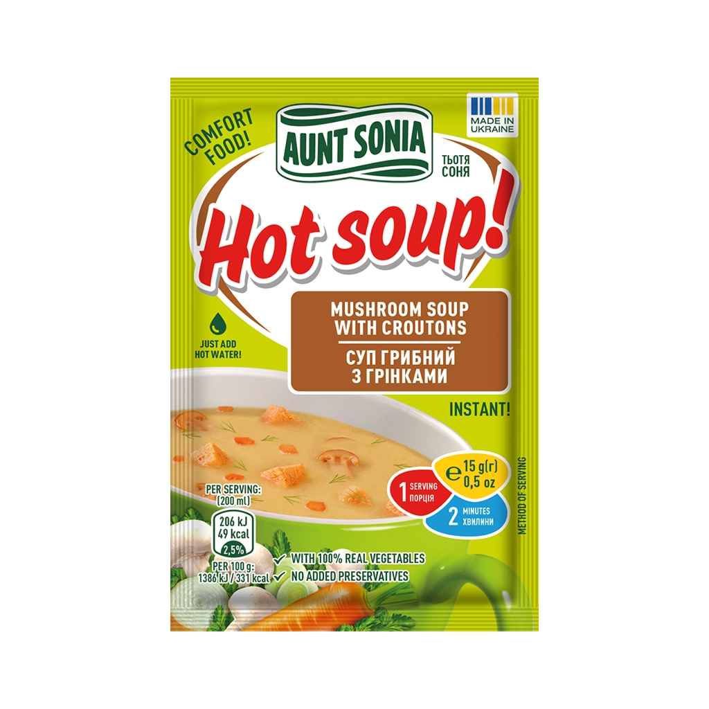 Їжа швидкого приготування Тьотя Соня Суп грибний з грінками 15 г (4820015102836) Їжа швидкого приготування Тьотя Соня Суп грибний з грінками 15 г (4820015102836)