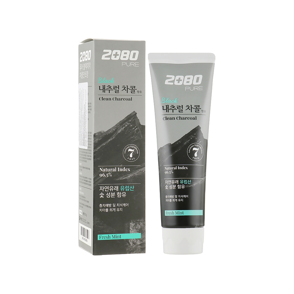 Зубна паста Aekyung 2080 Pure Black Clean Charcoal Fresh Mint 125 г (8801046328903) - фото 2 Зубна паста Aekyung 2080 Pure Black Clean Charcoal Fresh Mint 125 г (8801046328903) - фото 2
