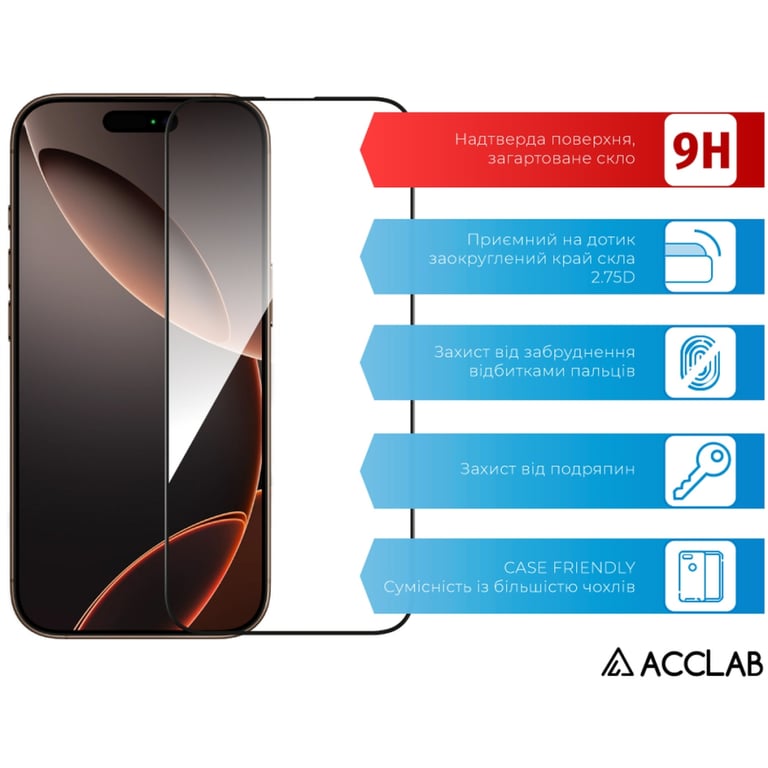 Скло захисне ACCLAB Full Glue Apple iPhone 16 Pro Max Black (1283126593284) - фото 3