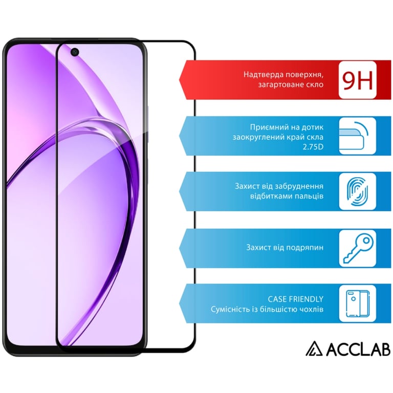 Скло захисне ACCLAB Full Glue Oppo A3 5G Black (1283126598876) - фото 3