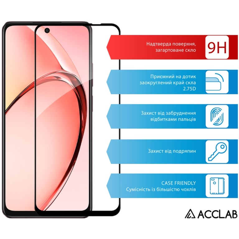 Скло захисне ACCLAB Full Glue Oppo A3x Black (1283126598890) - фото 3