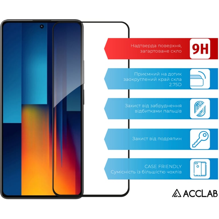 Скло захисне ACCLAB Full Glue Xiaomi Poco M6 Pro Black (1283126589775) - фото 3