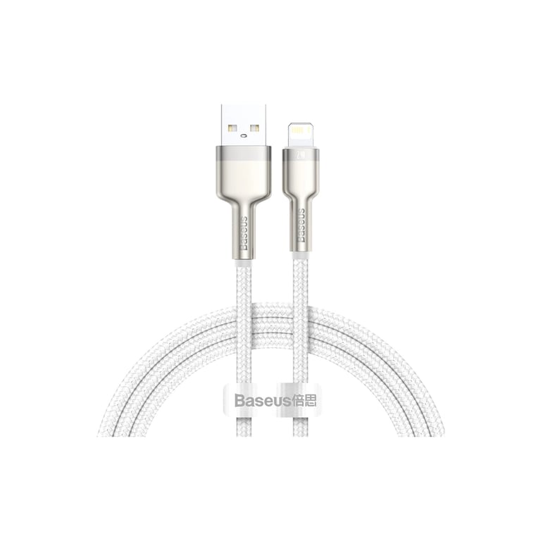 Дата кабель USB 2.0 AM to Lightning 2.0m Cafule Series Metal 2.4A White Baseus (CALJK-B02) - фото 1