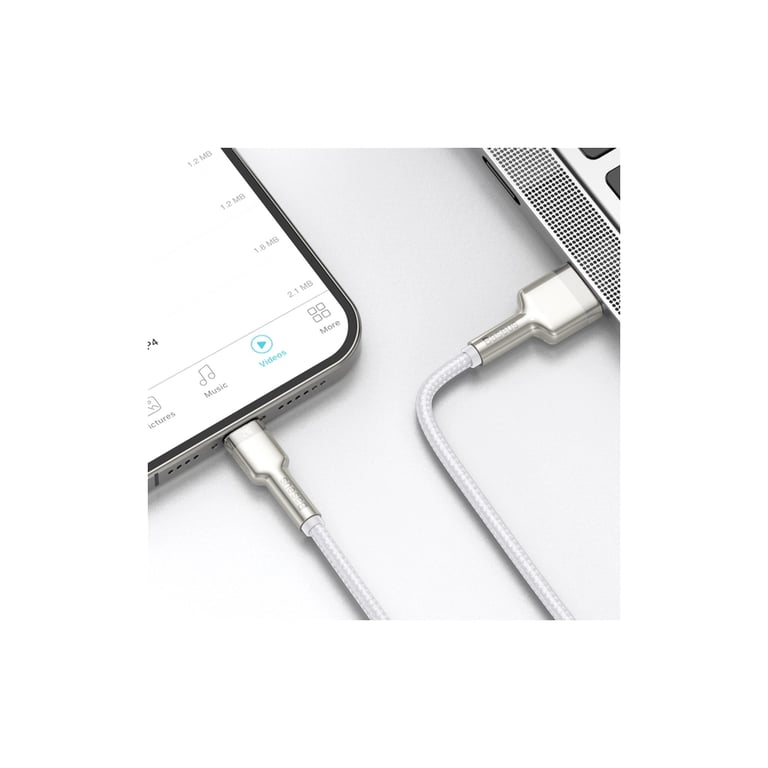 Дата кабель USB 2.0 AM to Lightning 2.0m Cafule Series Metal 2.4A White Baseus (CALJK-B02) - фото 11