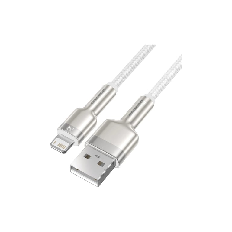Дата кабель USB 2.0 AM to Lightning 2.0m Cafule Series Metal 2.4A White Baseus (CALJK-B02) - фото 2