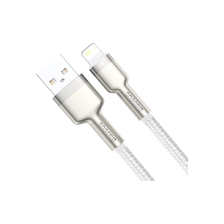 Дата кабель USB 2.0 AM to Lightning 2.0m Cafule Series Metal 2.4A White Baseus (CALJK-B02) - фото 3