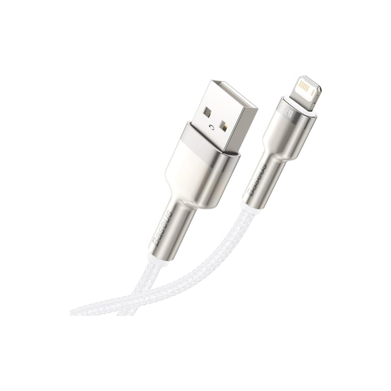 Дата кабель USB 2.0 AM to Lightning 2.0m Cafule Series Metal 2.4A White Baseus (CALJK-B02) - фото 5