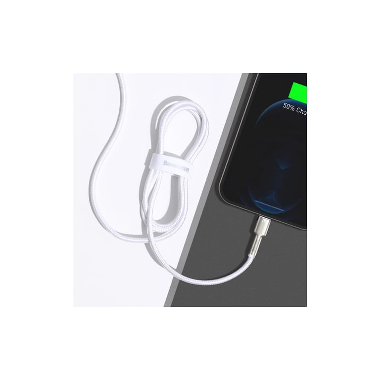 Дата кабель USB 2.0 AM to Lightning 2.0m Cafule Series Metal 2.4A White Baseus (CALJK-B02) - фото 6