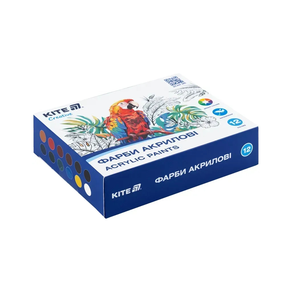 Акрилові фарби Kite Creative 12 кольорів, 20 мл (K-275) Акрилові фарби Kite Creative 12 кольорів, 20 мл (K-275)