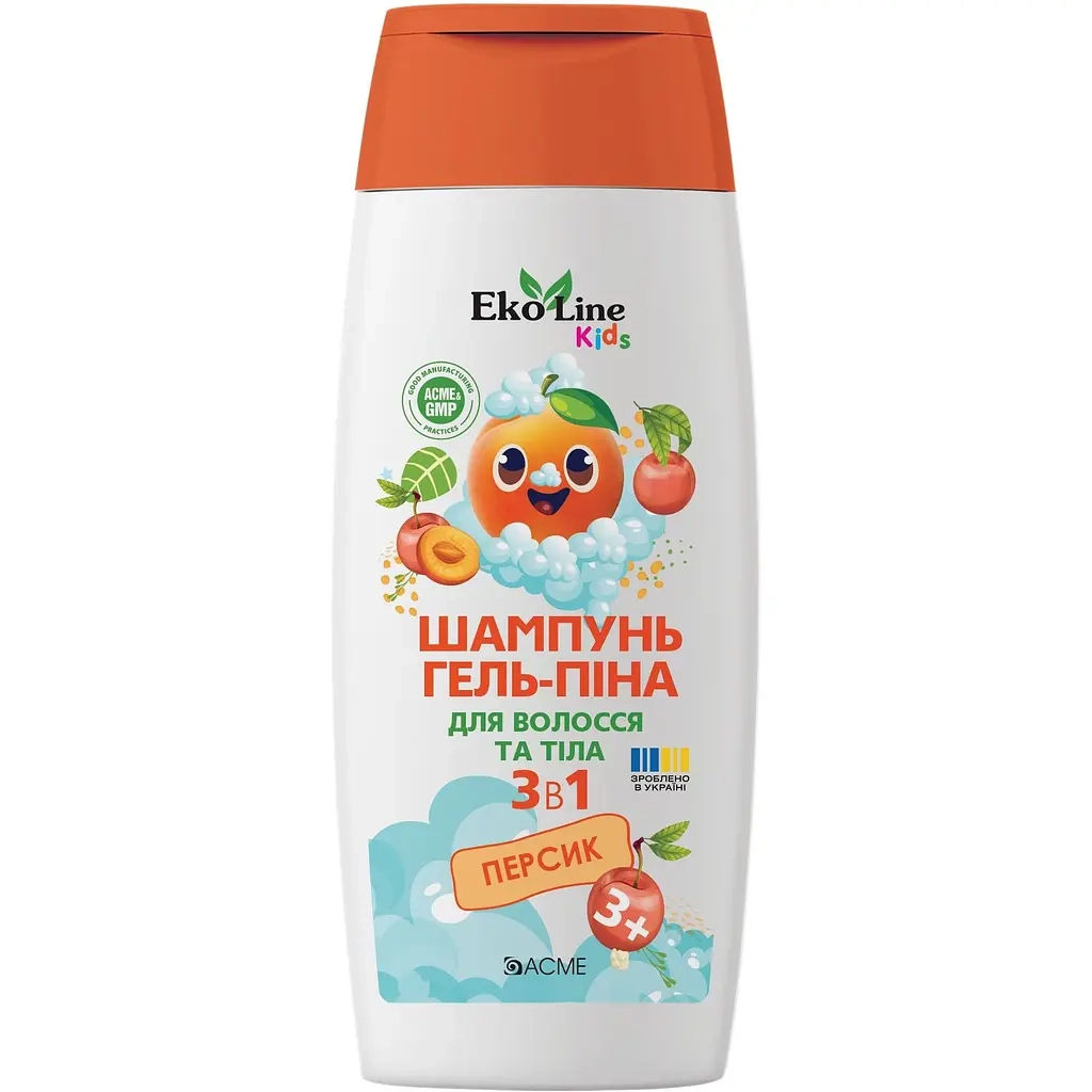 Дитячий шампунь EcoLine KIDS 3 в 1 (шампунь-гель-піна) персик 250 мл (4823115503558) - фото 1 Дитячий шампунь EcoLine KIDS 3 в 1 (шампунь-гель-піна) персик 250 мл (4823115503558) - фото 1