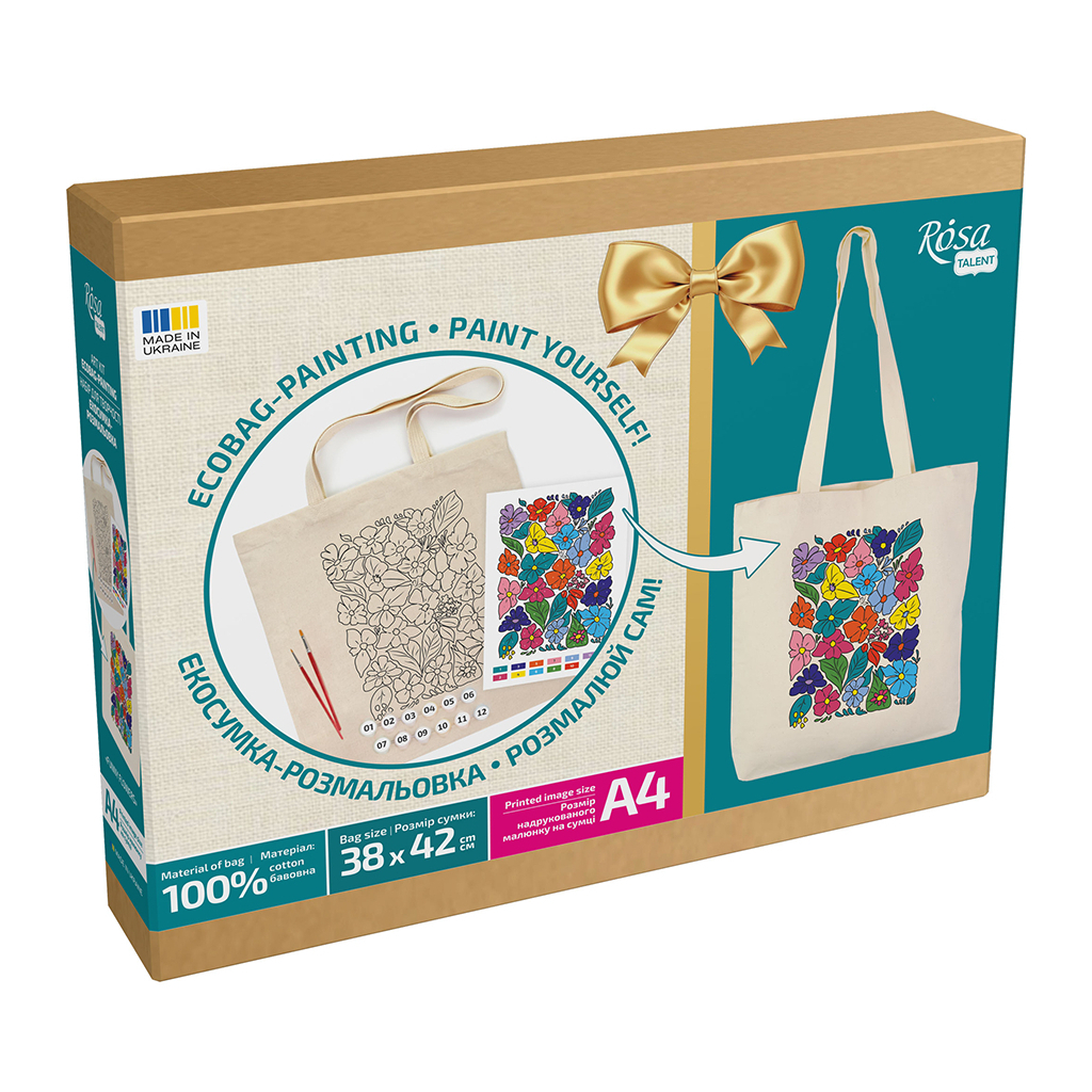 Набір для творчості Rosa Talent екосумка-розмальовка, Funny Flowers, 38х42 см (4823098543510) - фото 1